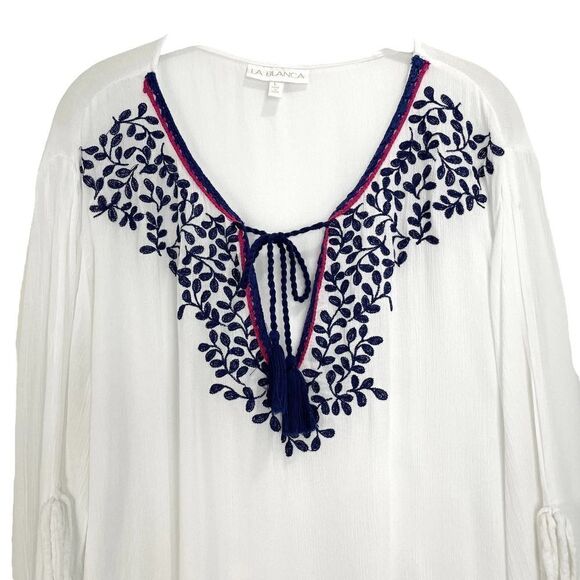 La Blanca‎ embroidered swim cover up tunic top dress Sz L - Picture 2 of 8